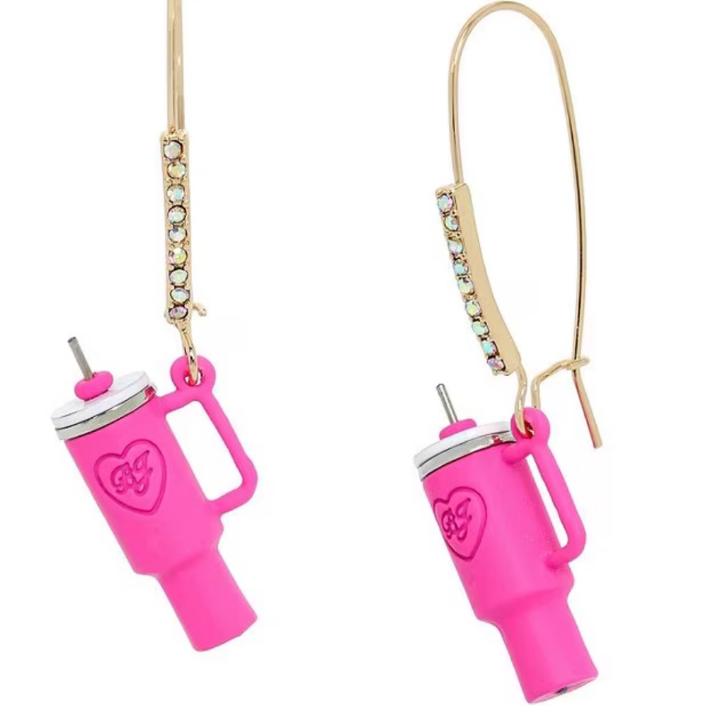 New Betsey Johnson Crystal Stanley Cup Dangle Drop Earrings